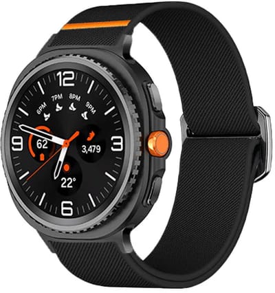 Strap-it Elastisch nylon bandje met klemsluiting geschikt voor Samsung Galaxy Watch 9 (40/44mm) / Watch 8 (40/44mm) / 8 Classic (46mm) - zwart