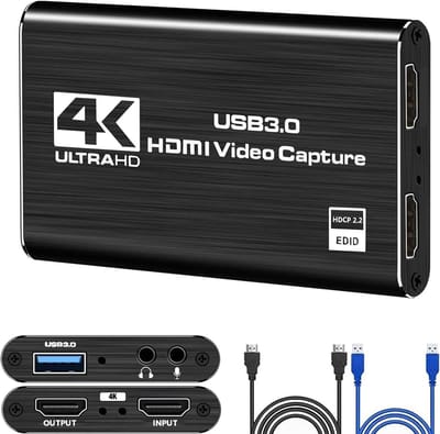 USB 3.0 videocapturekaart – 4K high-definition audio- en videocapturekaart – HDMI-videocaptureapparaat - Compatibel met pc, Mac, PS4, PS5, Nintendo, Xbox en andere gameplatforms - Console + USB/HDMI-kabel - Zwart