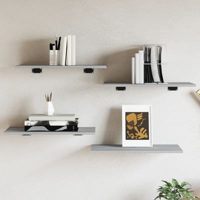 vidaXL - Wandschappen - 4 - st - 60x30x1,5 - cm - bewerkt - hout - grijs - sonoma - eiken