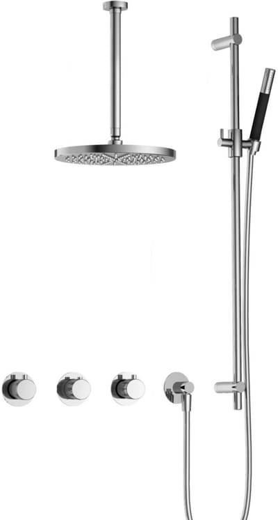 Hotbath Cobber X IBSX70 inbouw regendoucheset met staafhanddouche aan glijstang en 30cm ronde hoofddouche aan 30cm plafondarm chroom