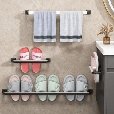 Badkamer Slippertrekker Handdoekrek Perforatievrij Balkon Schoenenrek Plakkerig Woonkamer Schoenenrek Wandmontage Slippertrekker Opberging gray
