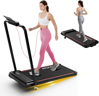 BIGZZIA 3-in-1 opvouwbare loopband met 7% helling - Inklapbaar loopband Elektrisch met armleuningen - 1-8 km/u - 2,5 pk motor - afstandsbediening - LED-scherm - 130 kg draagvermogen - Geluid<45db - Zwart
