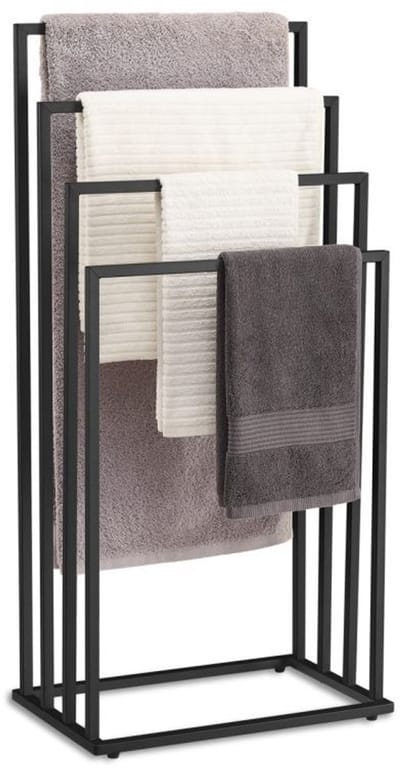 Handdoekrek Badkamer – Handdoekenrek Vrijstaand – Zonder Boren – 4 Niveaus – Staal Mat Zwart