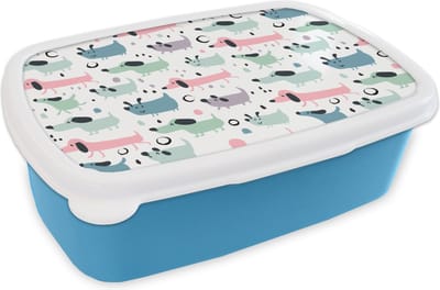 Broodtrommel Blauw - Lunchbox - Brooddoos - Patroon - Hond - Tekenen - Jongens - Meisjes - Kinderen - Kind - 18x12x6 cm - Kinderen - Jongen