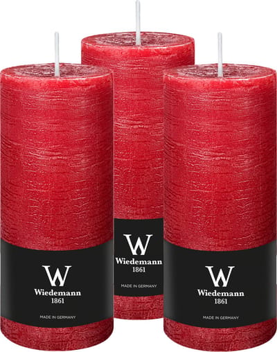 Wiedemann Cilinderkaars/stompkaars - 3x - rustieke kaars - rood - 7 x 16 cm - 66 branduren
