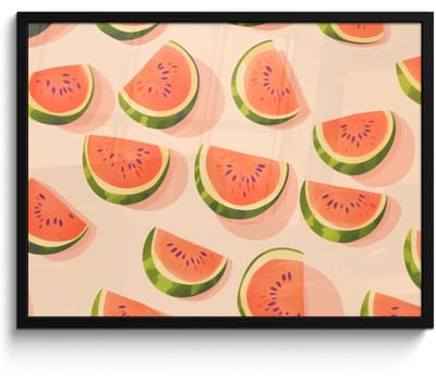 Poster in lijst - Fotolijst 70x50 cm - Posters - Watermeloen - Schijfjes - Pitten - Rood - Posterlijst zwart - Decoratie - Wanddecoratie woonkamer - Muurdecoratie slaapkamer