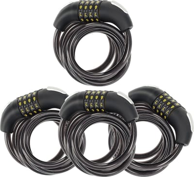 Kabelsloten voor Electrische Fietsen 4 stuks - Kunststof en Rubber Cijferslot Fiets - 180cm x 10mm - Zwarte – Durzaam Fietsaccessoires
