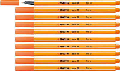 STABILO point 88 - Premium Fineliner - Fine 0,4 mm – Bleek Vermiljoen Oranje – Doos 10 stuks