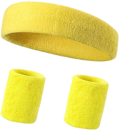 Set Van Hoofdband & 2x Polsbandjes Setje I Zweetband I Zweetbandjes I Hoofd en Pols I Sportbandjes I Geel