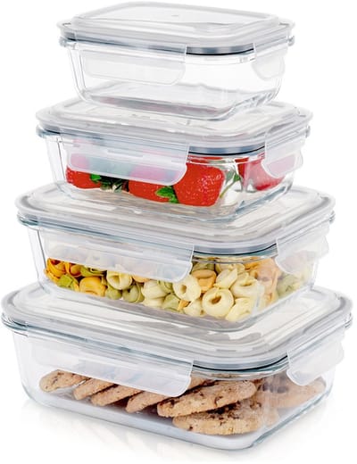 Voedselcontainers Glas met Deksel en Pakking 4 stuks - Vershoudbakjes - Diepvriesbakjes - Vershouden - Bakjes