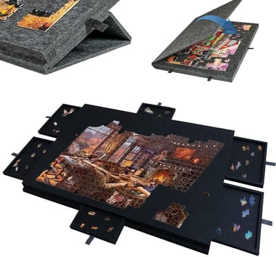 Legpuzzelbord - Puzzelmat Opbergkoffer - Puzzelstukken Sorteren - Met Ingebouwde Standaard - 95 x 65 cm - Zwart
