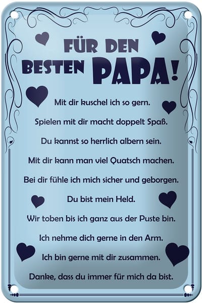 Blechschild Spruch 12x18cm Für den besten Papa