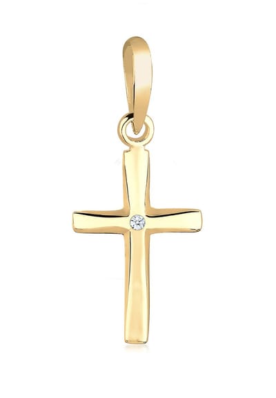 Elli PREMIUM - Hanger - Dames Kruis Hanger Religie met Diamant (0.005 ct.) in 585 geel goud - Dames
