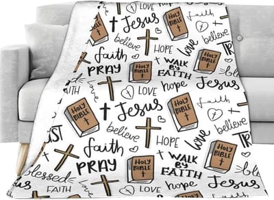 Christelijke deken - Religieuze plaid - Spiritueel comfort - Zachte flanel textuur - 20 x 15 centimeter - Wit
