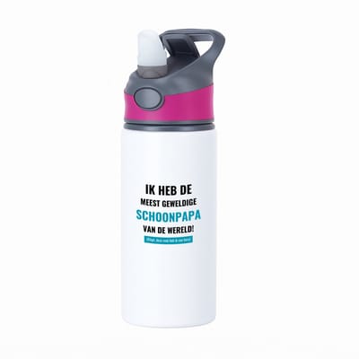Hacebo® - ik heb de meest geweldige schoonpapa van wereld (klopt, deze mok heb ik van hem) waterfles met rietje roze - de meest geweldigste schoonvader - vader cadeautjes - vaderdag - verjaardagscadeau - verjaardag - water fles - 650ML