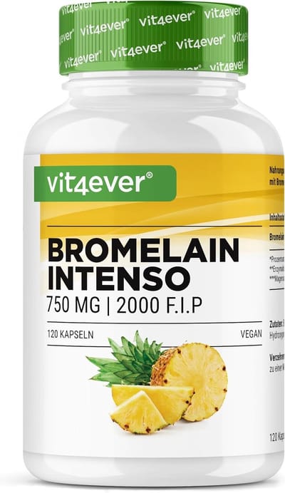 Bromelaïne Intenso - 750 mg (1800 F.I.P) - 120 maagsapresistente capsules (DRcaps®) - Natuurlijk spijsverteringsenzym uit ananas-extract - laboratorium getest - veganistisch - hoge dosering - Vit4ever
