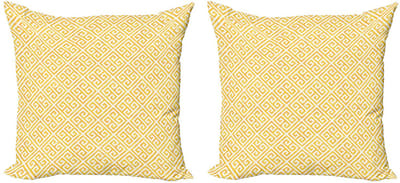 ABAKUHAUS Griekse Sleutel Kussenhoes Set – 2x50x50 cm – Geel/Wit – Dubbelzijdig digitaal drukwerk