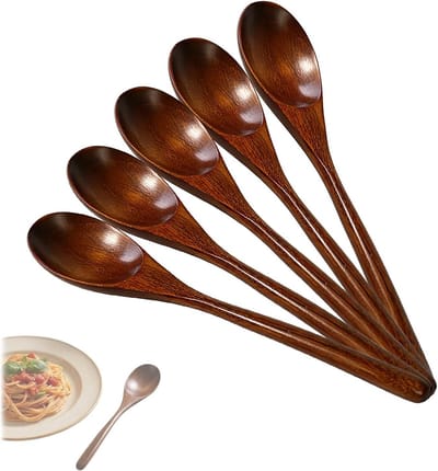 Set van 5 soeplepels van Nanmu hout in Japanse stijl met lange handgreep, perfect voor koken, mengen en serveren, inclusief opbergdoos