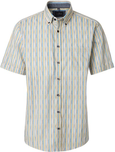 CASA MODA Sport comfort fit overhemd - popeline - geel - blauw - beige en wit dessin - Strijkvriendelijk - Boordmaat: 39 - 40