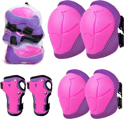 SnelShoppen - Kinder Kniebeschermers 6 in 1 Inline Skates voor Jongens en Meisjes, Elbow Pad Set met Polsbescherming, Geschikt voor Peuters 3-8 Jaar,