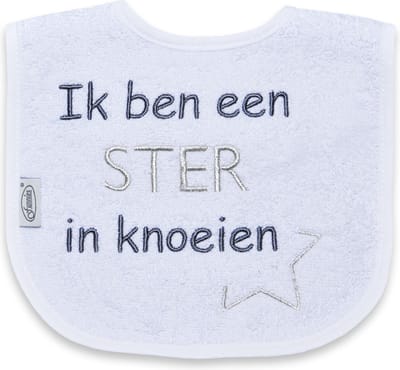 Funnies Babyslabbertje Ik Ben Een Ster In Knoeien Wit/Grijs 35154