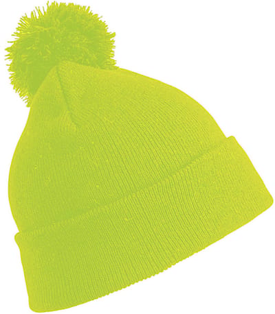 Trendy warme wintermuts in het fluor geel - met pom pom - voor kinderen - Jongens en meisjes - 100% polyacryl