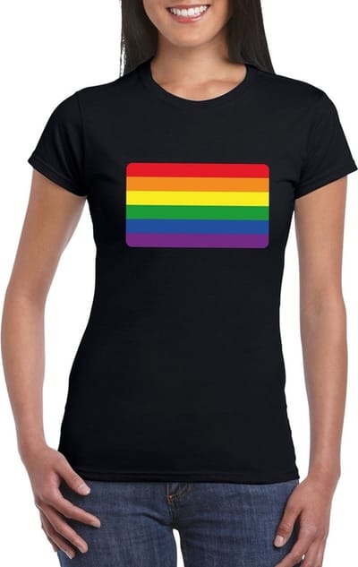 T-shirt met Regenboog vlag - Pride - zwart - voor dames S