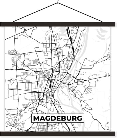 Posterhanger incl. Poster 60x60 cm - Schoolplaat - Kaart - Magdeburg - Plattegrond - Stadskaart - Textielposter - Zwarte latten - Stadskaart