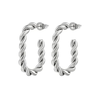 Aramat Jewels | Oorbellen | Stalen Dames Oorbellen Rechthoekig met Gedraaid Motief | Zilverkleur | |3mm | Staal | Volwassenen | Verkleurd niet