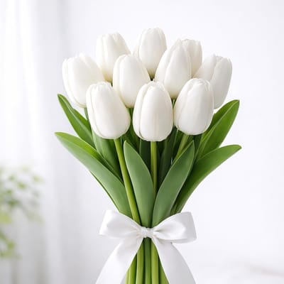 SnelShoppen - 10 Stuks Kunstbloemen Tulpen Kunstmatige Bloemen voor Lentecadeau Decoratie Bruiloft Thuis Tuin - Wit