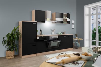 Goedkope keuken 270  cm - complete keuken met apparatuur Merle  - Eiken/Zwart - soft close - keramische kookplaat    - afzuigkap - oven    - spoelbak