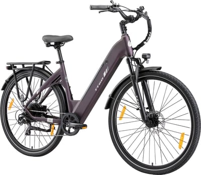 Elektrische fiets 28 Inch - Damesfiets-Herenfiets-Aluminiumlegering- met 7 versnellingen -36 V 18 Ah - 648Wh -elektrische stadsfiets -Achterwielmotor 250W - Hydraulische schijfrem -tot 120km- IP54 Waterdicht - Paars