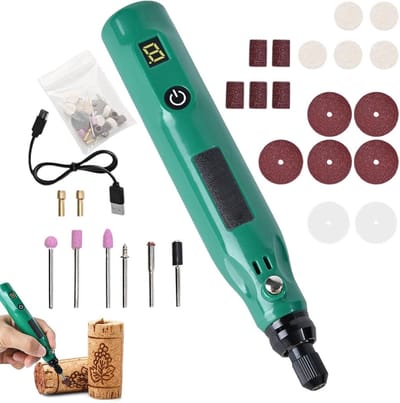 Graveerpen Draaigereedschap - Draagbare Boormachine - Hout en Metaal Bewerken - USB Opladen 3 Snelheden - 25 Delig - Zilver
