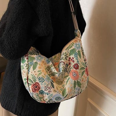 Grote Bloemen Tas voor Dames Nieuwe Trendy en Modieuze Crossbody Tas voor Dames Ins Niche Veelzijdige Eén-schouder Knoedel Tas beige