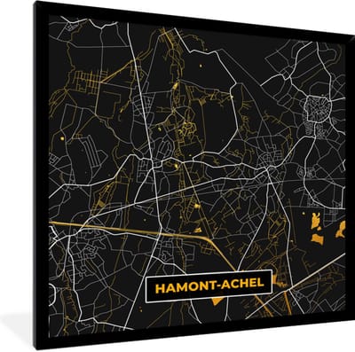 Fotolijst incl. Poster - Kaart - Goud - Plattegrond - Hamont-Achel - Stadskaart - 40x40 cm - Posterlijst