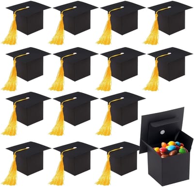 Allecto - Afstudeerdozen met Snoepjes - Doctoraatspet - Feestartikelen - Zwart met Geel - Traktatie Doosjes - Ceremonie - 24 Stuks