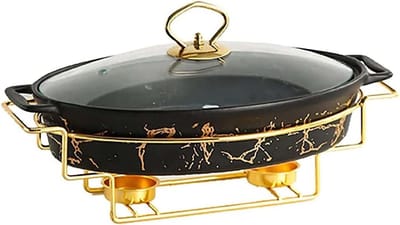 Chafing Dish Buffet Set, Keramiek Chafer Met Imitatie Marmeren Afwerking, Chafer En Buffet Warmer Set Voor Buffet Bruiloften, Feesten, Banketten, Catering Evenementen, Black, B