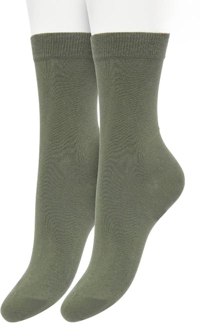 Bonnie Doon Basic Sokken Dames Olijf Groen maat 36/42 - 2 paar - Basis Katoenen Sok - Gladde Naden - Brede Boord - Uitstekend Draagcomfort - Perfecte Pasvorm - 2-pack - Multipack - Effen - Olijfgroen - Leger - Olive - OL834222.304