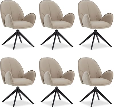 Homestyle4u Eetkamerstoel - set van 6 Beige - met armleuningen - draaibaar