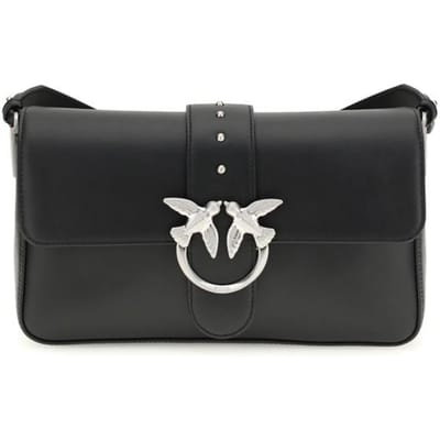 PINKO schoudertas Love One Classic Slouchy FL Limousine Black - Matte Silver zwart