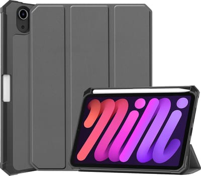 Hoesje - Geschikt voor Apple iPad Mini 6 (2021) - 8.3 inch - 6e Generatie - Dun & Stevig - Trifold Bookcase - Hard Cover Case - Met Uitsparing Geschikt voor Apple Pencil - Hardcover Book - Tablet Hoes - Grijs
