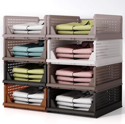 Famanu – Stapelbare kast organizers (8 stuks) – Kunststof opbergsysteem voor ondergoed, topjes en broeken – Bruin