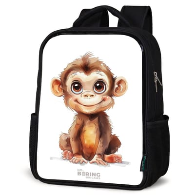 NoBoringSuitcases.com® - Rugzak zwart - Schooltas jongen & meisje - Baby aap - Rugtas voor school - Boekentas kind - Schoolrugzak - Kinderrugzak