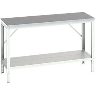 Bott verso werkbank, linoleumblad, met legbord, B 1500 x D 600 x H 780 - 930 mm, RAL 7035 lichtgrijs