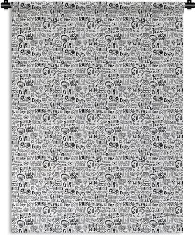 Wandkleed - Wanddoek - Doodle - Zwart Wit - Patroon - 150x200 cm - Wandtapijt