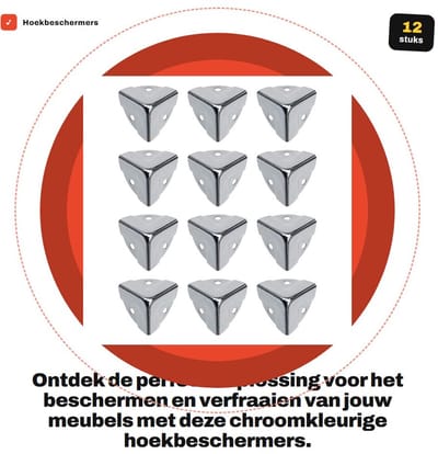Dailygoods- Hoekbeschermers 12 Stuks - Chroom - 25x25x25mm - Schroefmontage - Duurzaam Metaal - Roestwerend - Hoekbeugels