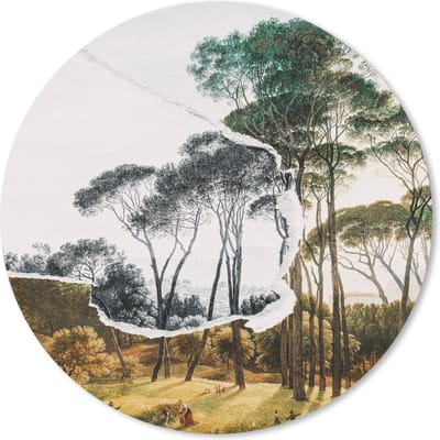 Muismat rond 20x20 cm - Mousepad Italiaans landschap parasoldennen - Kunst - Hendrik Voogd - Schilderij - Zwart wit - Oude meesters - Ronde muismatten