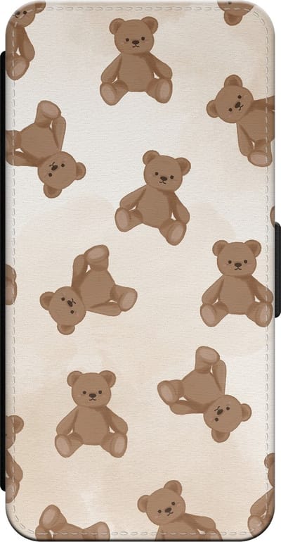 Leuke Telefoonhoesjes - Bookcase hoesje geschikt voor iPhone 14 bookcase leer - Teddybeer - Teddybeer - Wallet case met pasjeshouder - Print / Illustratie - Bruin
