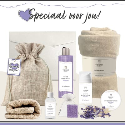 Geschenkset “Speciaal voor jou!” - 8 producten - 1240 gram - Triomf Cosmetica |Paars Giftset voor haar Cadeau Lavendel Luxe wellness cadeaubox Vrouw Speciaal voor Jou Cadeaupakket Moederdag Geschenk Moeder Verjaardag Gift Set Valentijn Vriendin