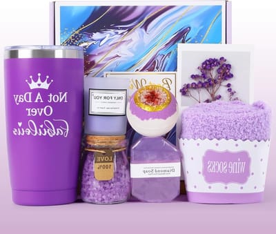 Persoonlijke Cadeaus voor Vrouwen - Verjaardagscadeau Box met 50ml Cup voor Ontspanning en Wellness voor Moeder, Vrouw, Zus of Beste Vriendin in Donkerpaars